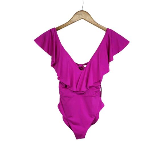 Trina Turk Monaco Ruffle Pink V-Neck One-Piece Swimsuit Size 6 NWT - Picture 1 of 8